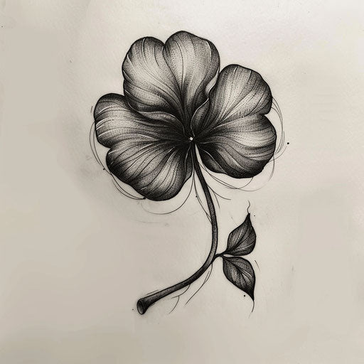 Modern tattoo sketch of 4 leaf clover in black and gray