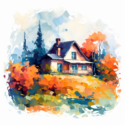 House clipart in the style of Impressionistic Art