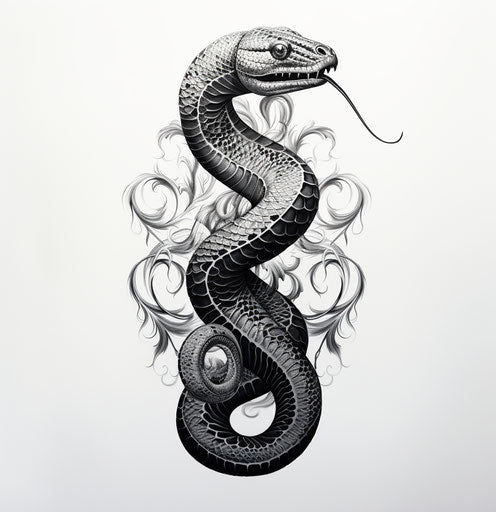 Snake in black and white, a traditional tattoo design