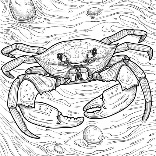 A hermit crab holding a pearl in its claw. Coloring book page