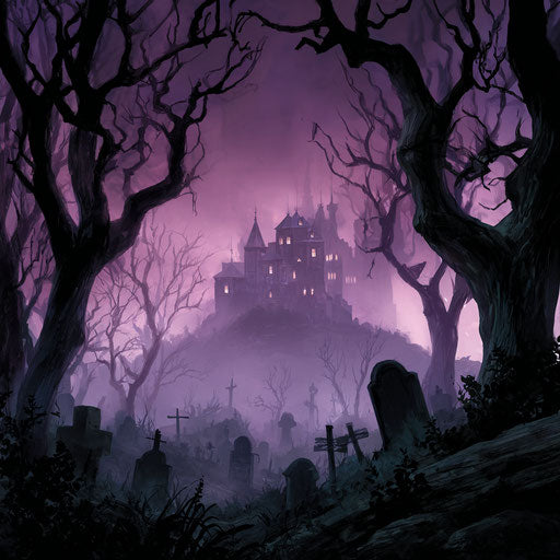 Eerie Landscape with Graveyard and Gothic Castle