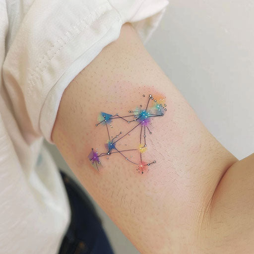 Multicolored holographic Lyra constellation tattoo