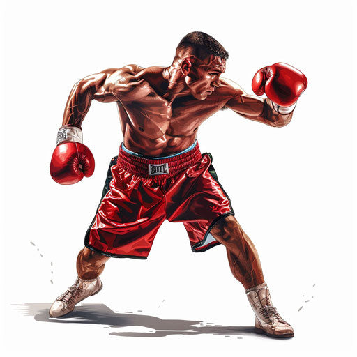 Realistic boxing clipart on flat white background, smooth gradients and high detail