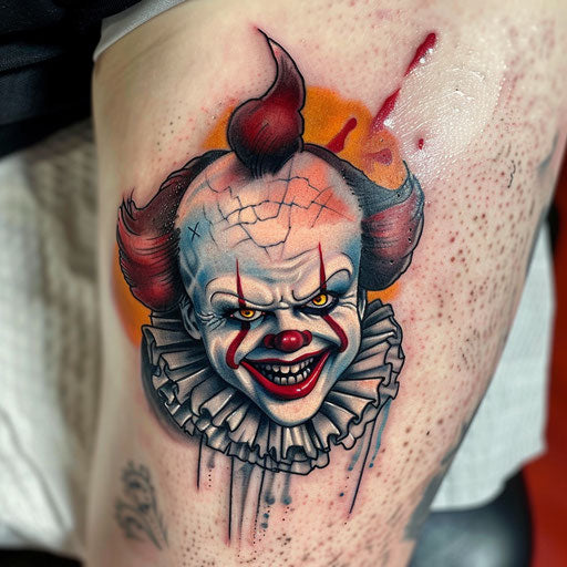 Sinister clown face tattoo inspired by Halloween horror