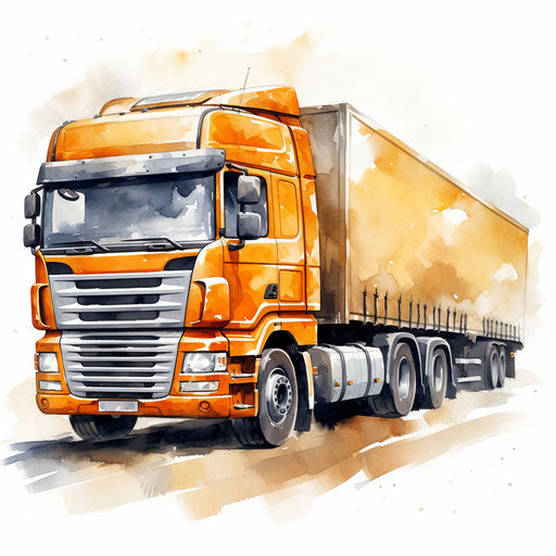 Lorry clipart in the style of Oil painting, on a white background