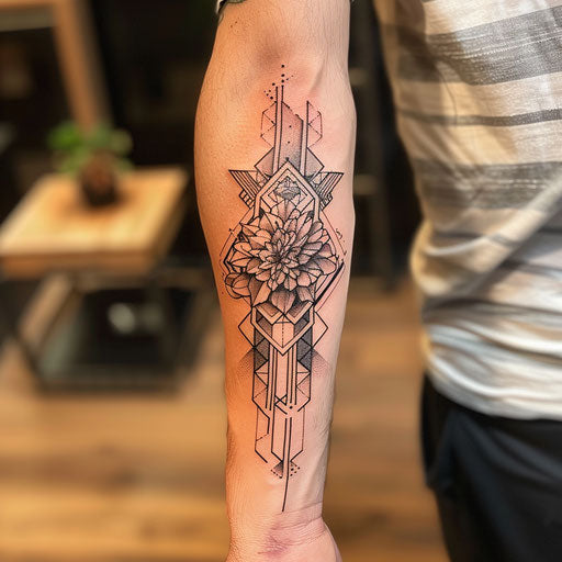 Geometric design forearm tattoo, Aitchison style