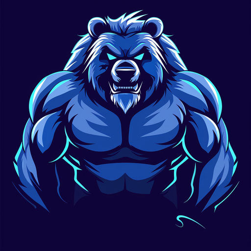 Powerful team logo with a muscular bear on deep blue background