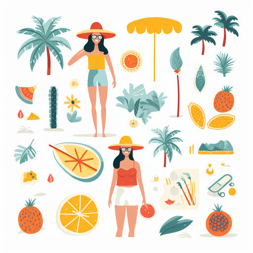 Summer fun illustration in Minimalist style, on white background
