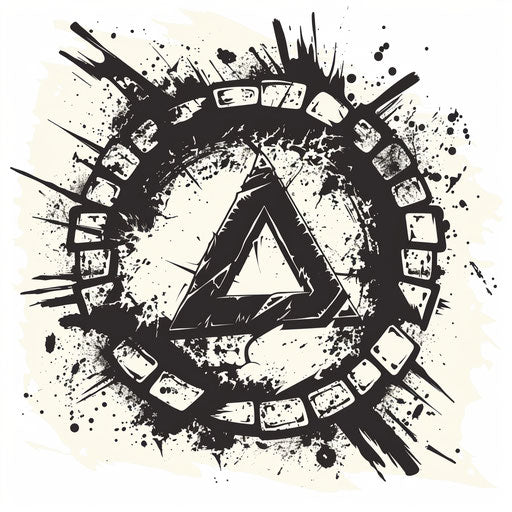 Dynamic sketch of an anarchy symbol breaking through a brick wall, clipart style