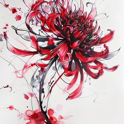 Surreal tattoo artwork of a November birth flower blending with abstract elements on a white canvas