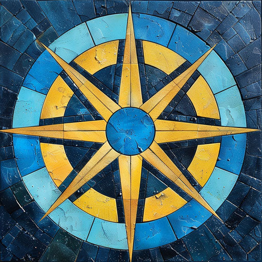 Blue and yellow star at center of circle, Disney animation style