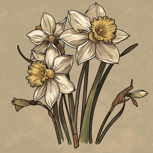 Rustic daffodils tattoo sketch in clipart style for March