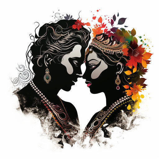 Chiaroscuro Art of Radha Krishna on White Background