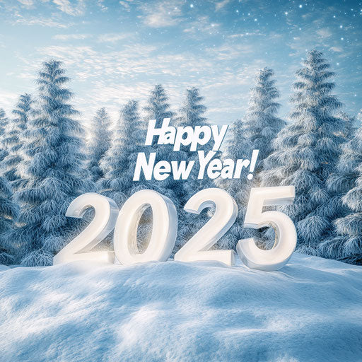 Snowy 3D Landscape with Happy New Year 2025
