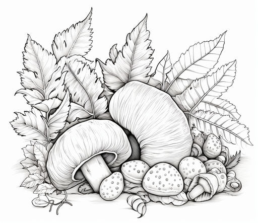 Adult autumn coloring page, organic fluidity style