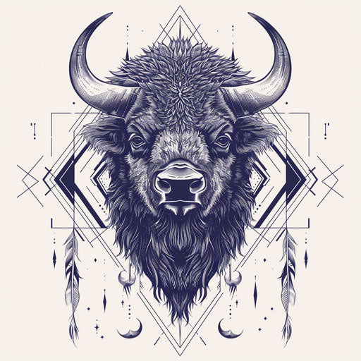 Majestic bison tattoo sketch with abstract geometric shapes