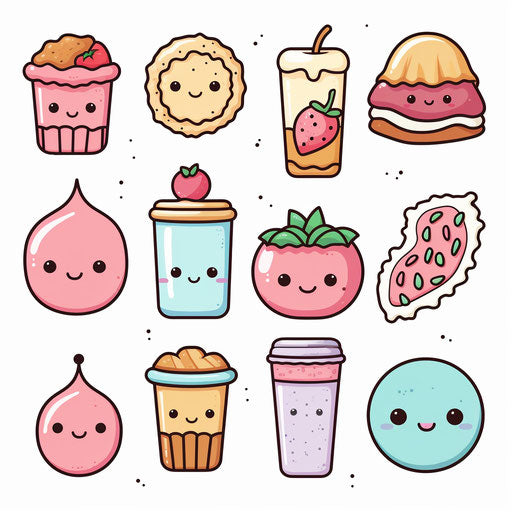 Kawaii clipart in Minimalist style, on white background