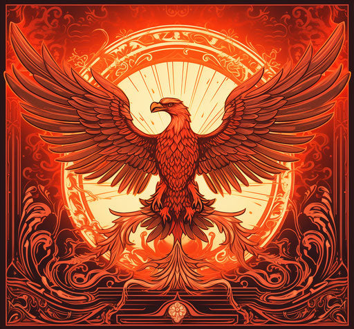 Phoenix icon in light orange and red, detailed architectural elements
