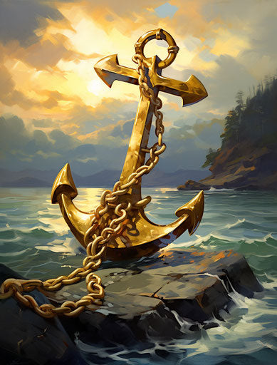 Golden anchor clip art image, sleek metallic finish