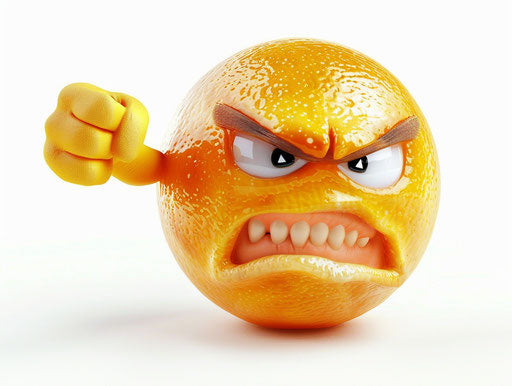 Angry emoticon pointing in front a white background, Flickr style