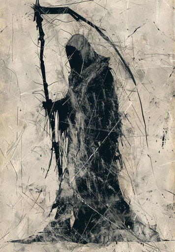The grim reaper holding a scythe, stock art drawing
