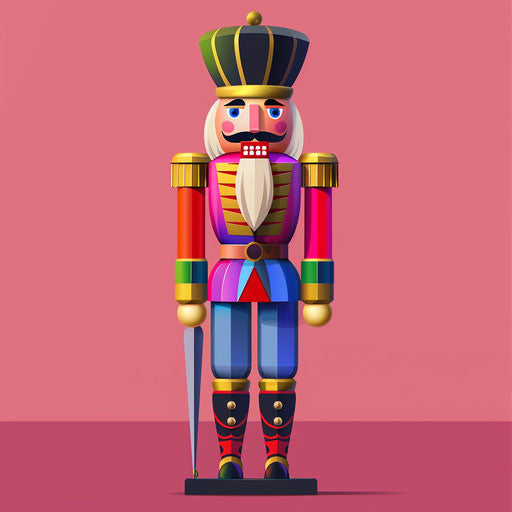 Nutcracker clipart in photo-realistic style on flat random color background
