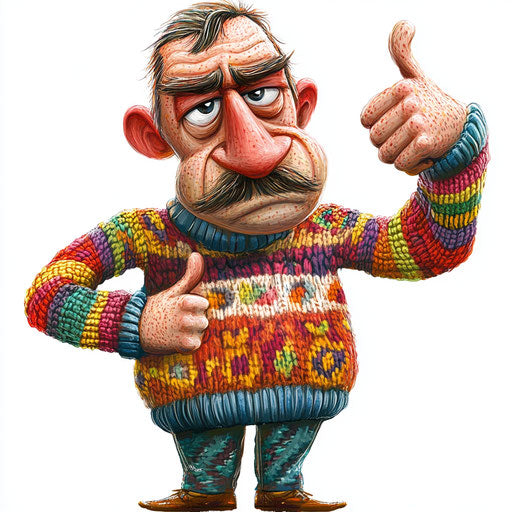 Humorous caricature of a sweater with human characteristics