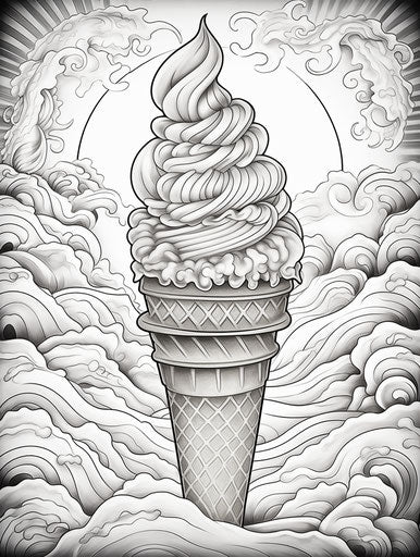 Sun over ice cream cone coloring page