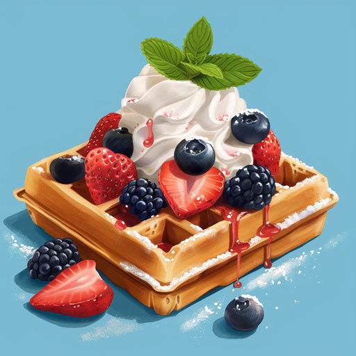 Waffle clipart in photo realistic style with a blue background, soft focus