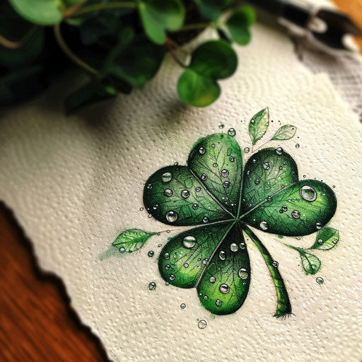 Realistic shamrock tattoo with dew drops on the leaves