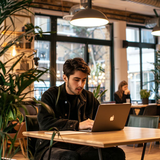 Focused young entrepreneur in stylish coworking space
