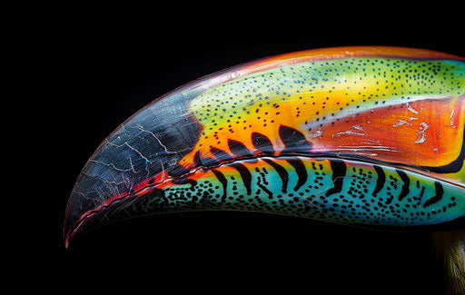 Colorful toucan beak on isolated black background