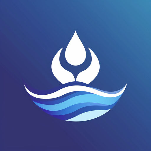 Water logo in white and blue with gradient background
