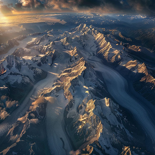 Aerial view of Mount Baker, patterns of rugged terrain