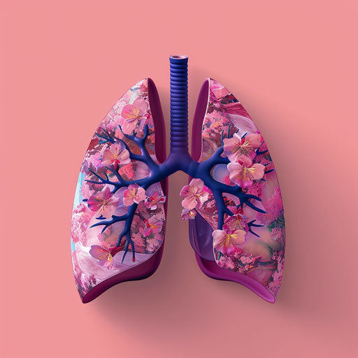 Lungs illustration in photo realistic style with a flat random color background, enhanced detail and vivid colors