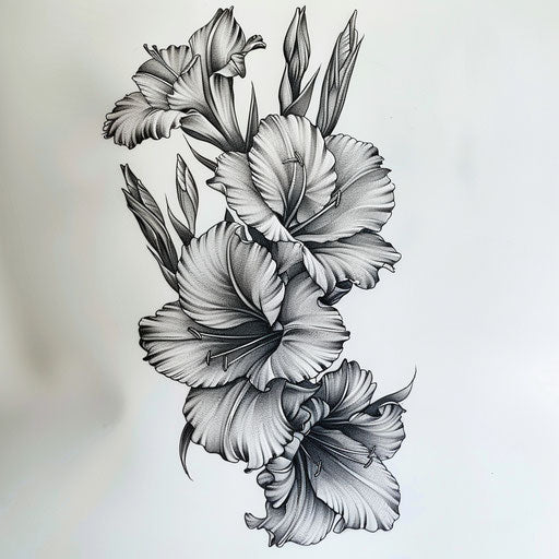 Black and grey gladiolus tattoo design