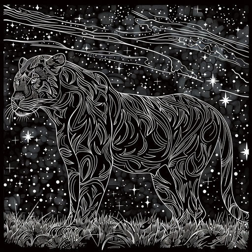 Black panther under a starry night sky - Coloring book