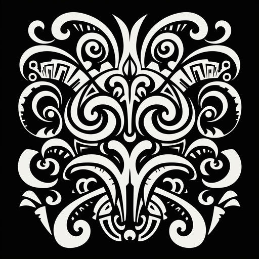 Black and white tribal tattoo, dayak art details, hand-coloring