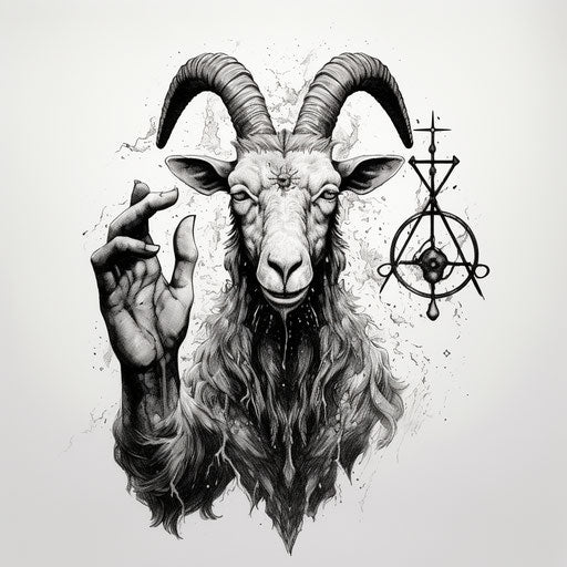 Tattoo on the hand of a goat in graphic illustration style