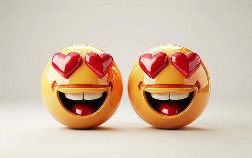 Happy emojis with hearts in their eyes, love and romance