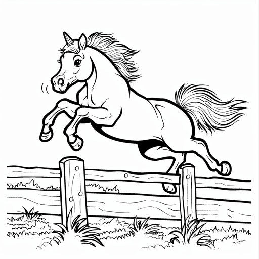 Pony jumping over a fence