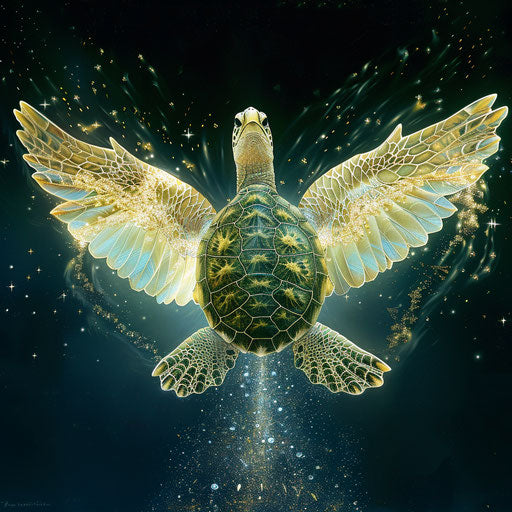 The turtle with wings of light ascending to the heavens