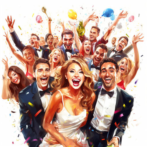 Party clipart in the style of Oil painting, on a white background