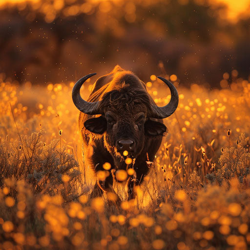 Wild buffalo with natural behavior captured in the style of Frans Lanting