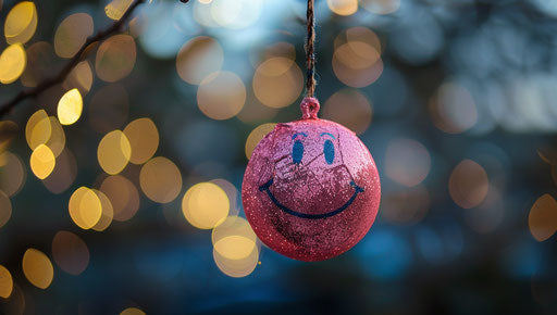 Pink sequin with smiley face hanging on string