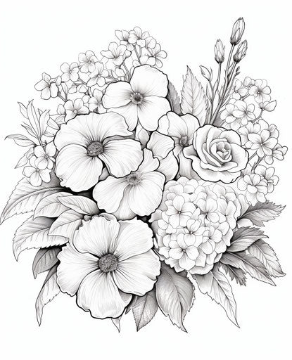 Flowers in a basket coloring page, in the style of Guido Borelli da Caluso, made of flowers, Kinuko Y. Craft, subtle, expansive, Henriëtte Ronner-Knip, silver 25:31
