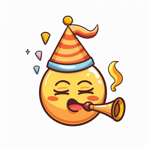Party emoji hat blowing horn white outline cute