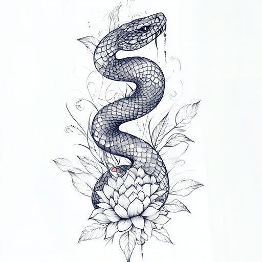 Beautiful flat snake tattoo on pure white background