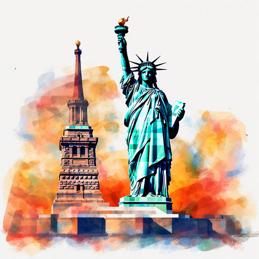 Statue of Liberty clipart in the style of Impressionistic Art, on a white background