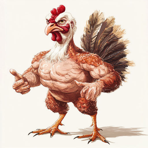 Humorous Thanksgiving turkey caricature with human characteristics